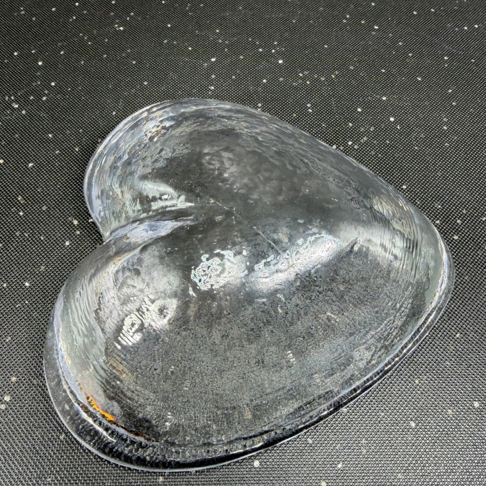 Simon Pearce Hand Blown Glass Heart Bowl Clear Textured Crystal Signed 5 Inch - Picture 11 of 12